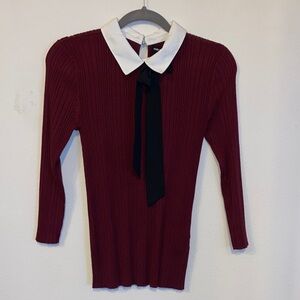 Karl lagerfeld Burgundy Sweater with White Collar and Black Tie